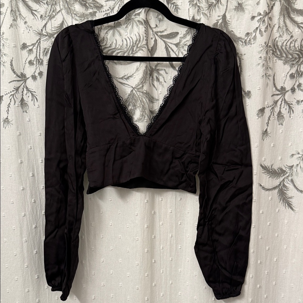Zara Black V-Neck Lace Blouse - Picture 8 of 9